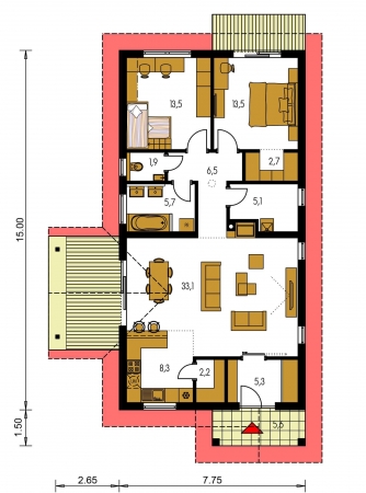 Spiegelverkehrter Entwurf | Grundriss des Erdgeschosses - BUNGALOW 169